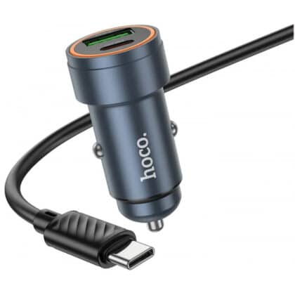 Φορτιστής Αυτοκινήτου Hoco Z57A, 30W, 3A, 1 x USB-A - 1 x USB-C, με Καλώδιο USB-C, Γκρι