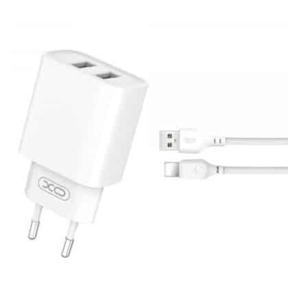 Φορτιστής τοίχου XO DESIGN CE02C, 10,5W, 2,1A, 2 x USB-A, με καλώδιο Lightning, λευκό