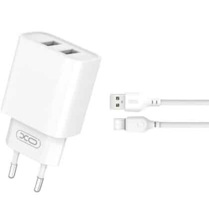 Φορτιστής τοίχου XO DESIGN CE02C, 10,5W, 2,1A, 2 x USB-A, με καλώδιο USB-C, Λευκό