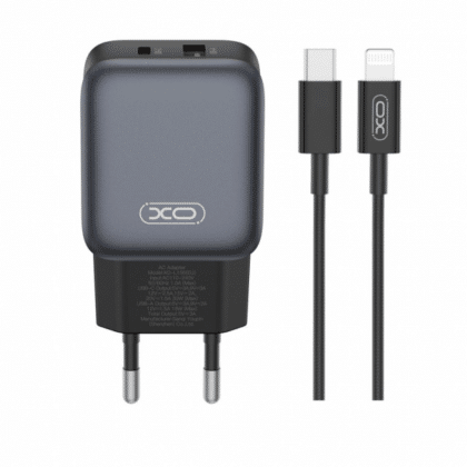 Φορτιστής τοίχου XO DESIGN L156, 30W, 3A, 1 x USB-A - 1 x USB-C, με καλώδιο Lightning, Μαύρο