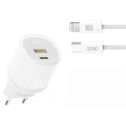 Φορτιστής τοίχου XO DESIGN L151, 30W, 3A, 1 x USB-A - 1 x USB-C, με καλώδιο Lightning, Λευκό