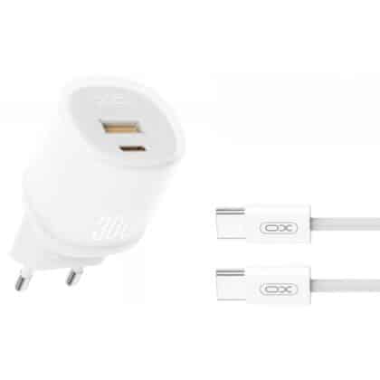 Φορτιστής τοίχου XO DESIGN L151, 30W, 3A, 1 x USB-A - 1 x USB-C, με καλώδιο USB-C, Λευκό