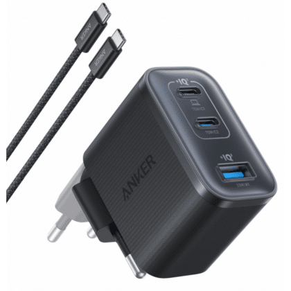 Φορτιστής τοίχου Anker Nano, 70W, 3.5A, 1 x USB-A - 2 x USB-C, με καλώδιο USB-C, Γκρι B121A311