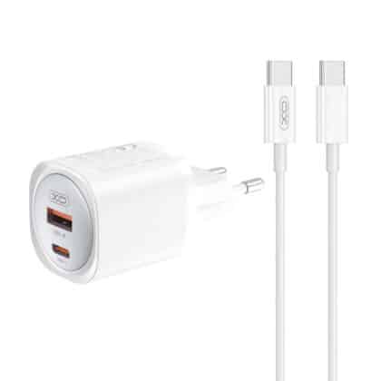 Φορτιστής τοίχου XO DESIGN CE21, 30W, 3A, 1 x USB-A - 1 x USB-C, με καλώδιο USB-C, Λευκό