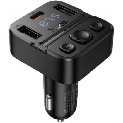 Πομπός FM Bluetooth και φορτιστής αυτοκινήτου Hoco E87, 2 x USB-A - 1 x USB-C, Μαύρο