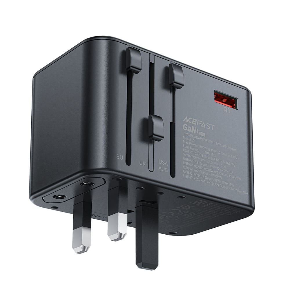 Acefast Z1 GaN 75W PD travel charger adapter 3x USB-C 2x USB-A - Μαύρο - Image 4
