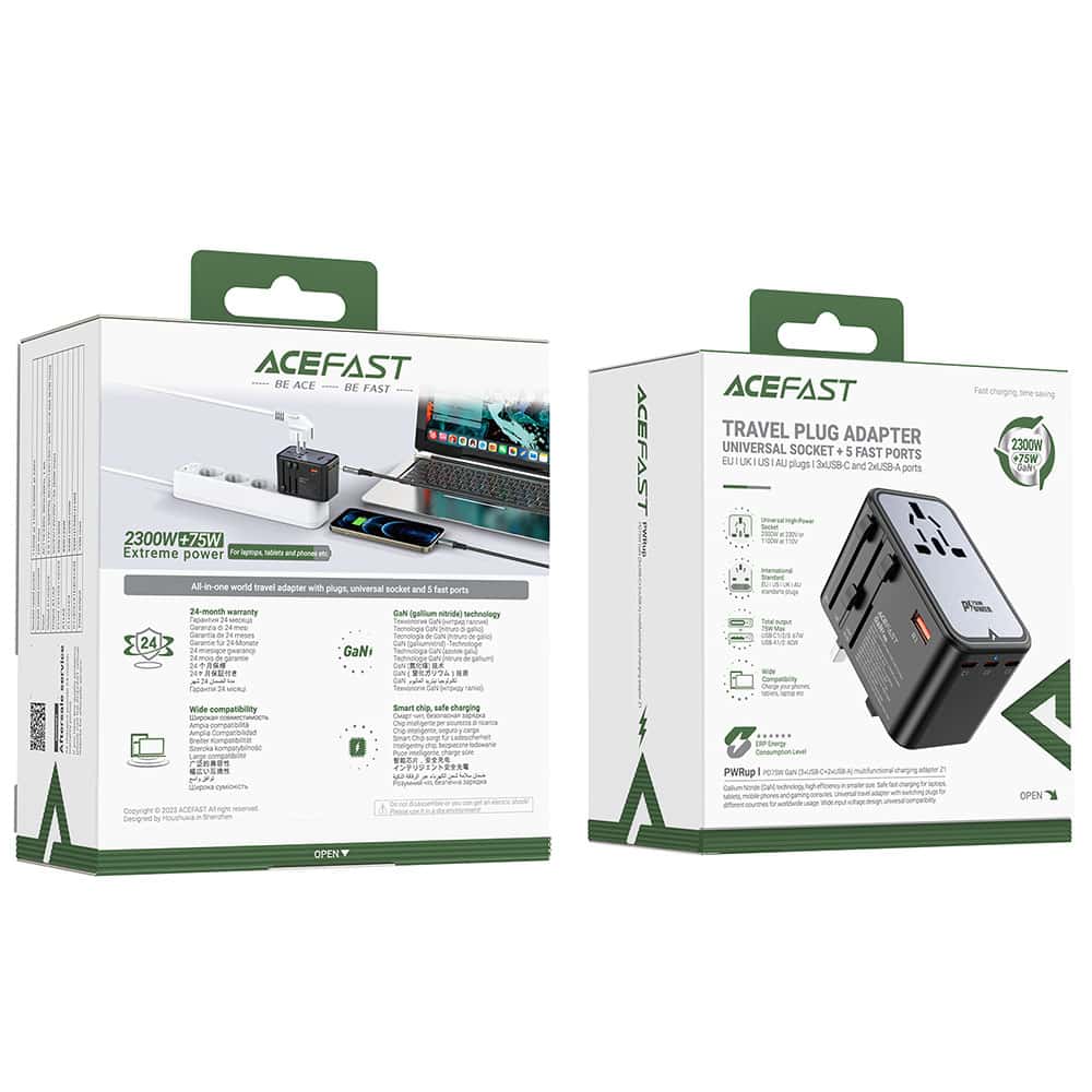 Acefast Z1 GaN 75W PD travel charger adapter 3x USB-C 2x USB-A - Μαύρο - Image 7