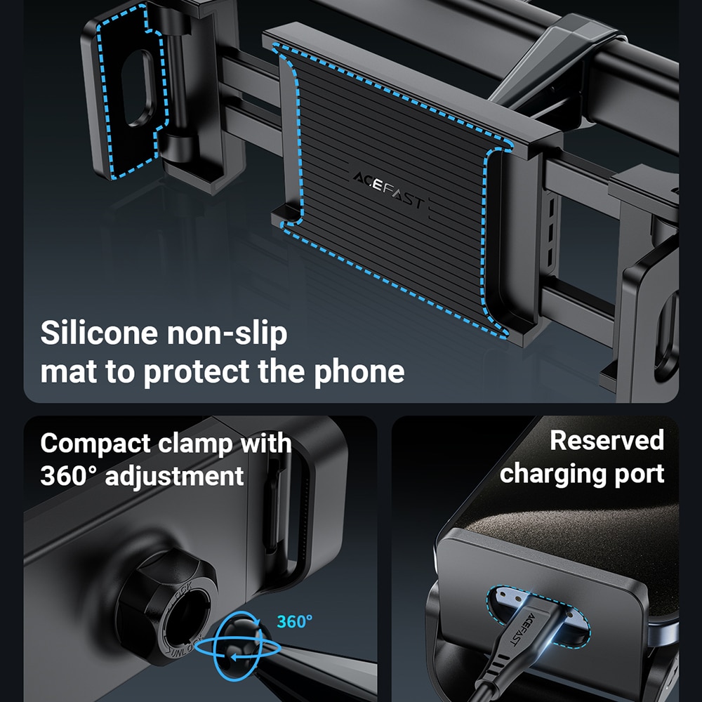Acefast car headrest holder for phone and tablet (135-230mm wide) Μαύρο (D8 Μαύρο) - Image 6