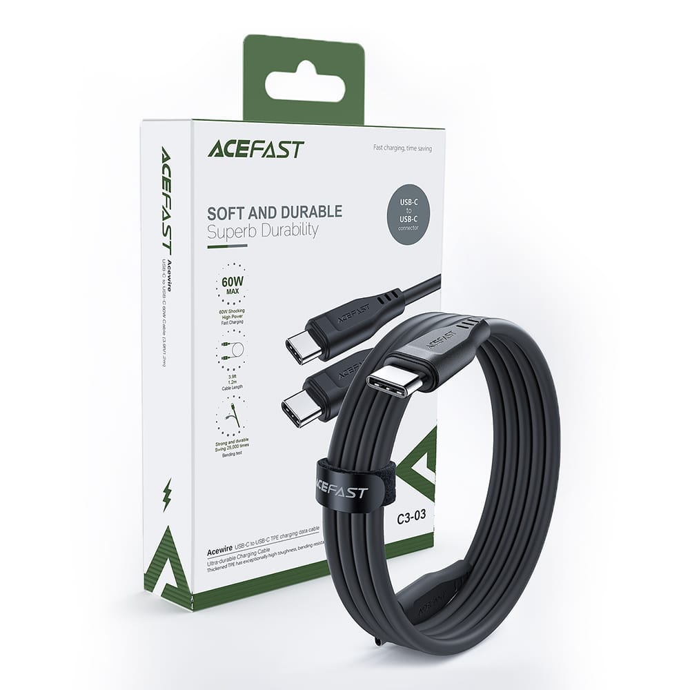 Acefast cable USB Type C - USB Type C 1.2m, 60W (20V / 3A) black (C3-03 black) - Image 7