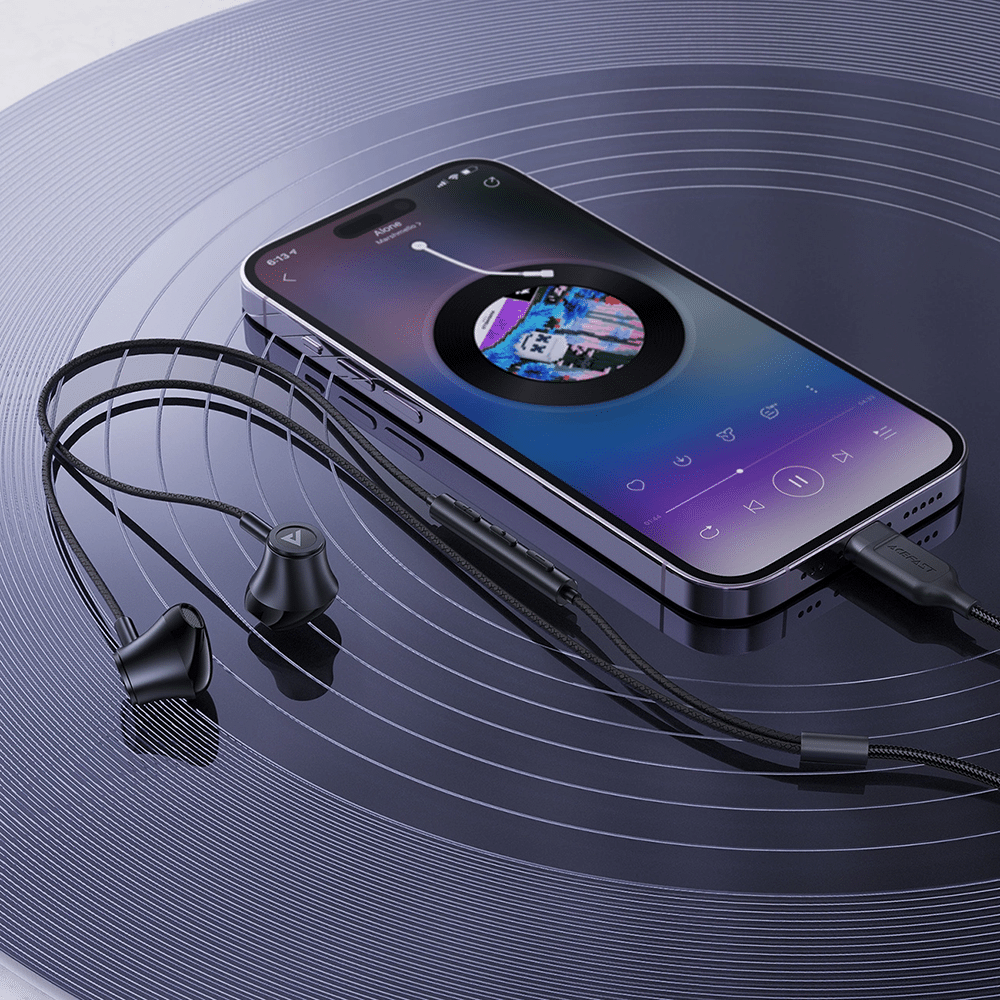 Acefast - Wired Earphones (l2) - Type-C, Half-In-Ear, With Microphone, Remote Control, Flexible Body, 1.2m - Black - Image 6