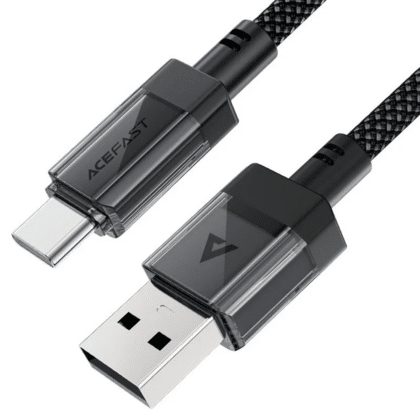 Acefast - Data Καλώδιο (c12-04) - Fast Charging, Usb To Type-C, 3a, Transparent Shell, Braided Nylon, 1.2m - Black