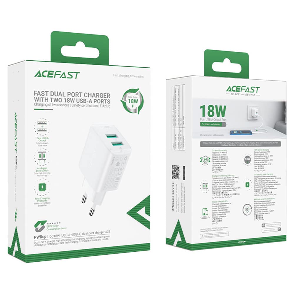 Acefast charger 2x USB 18W QC 3.0, AFC, FCP Μαύρο (A33 Μαύρο) - Image 5