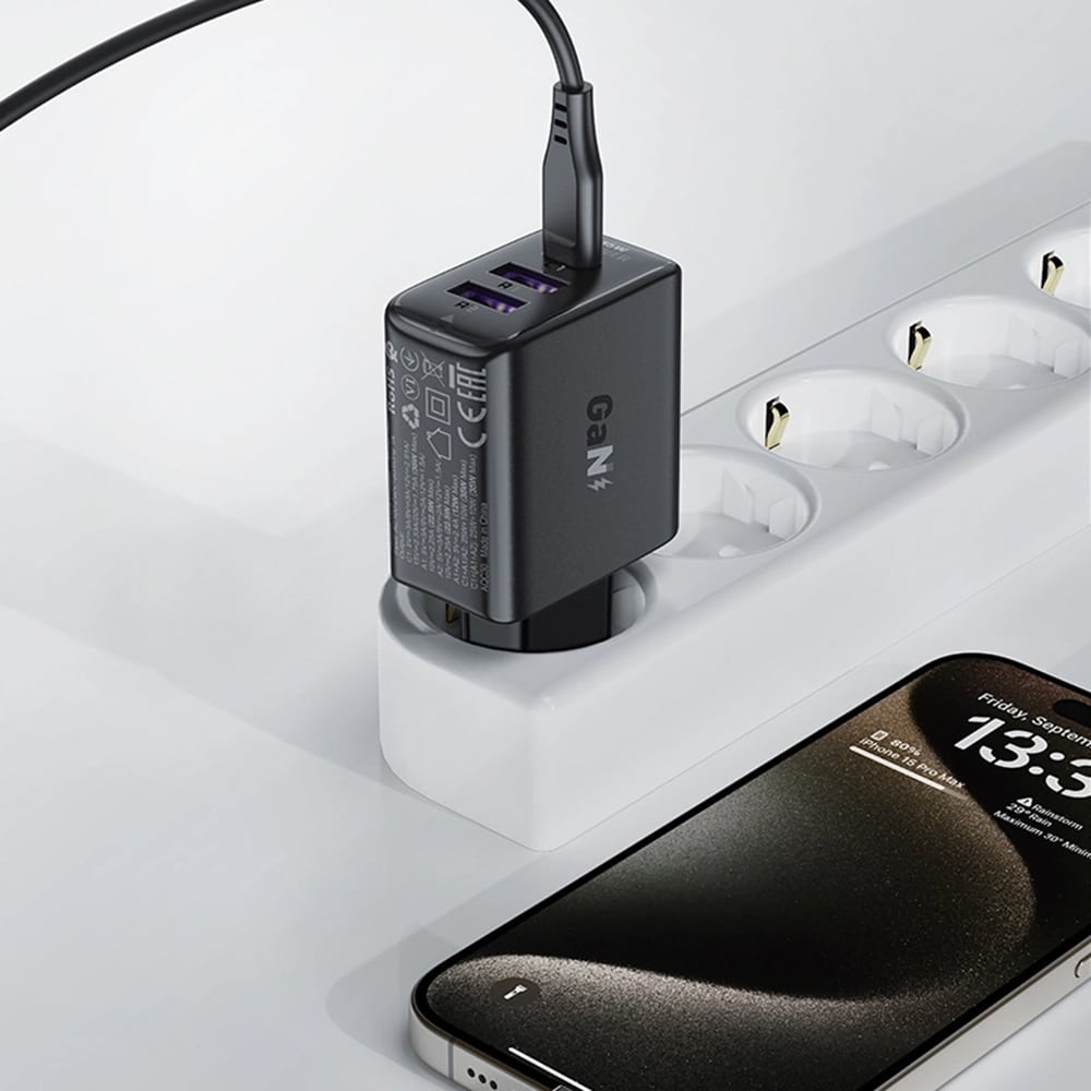 Acefast A57 PD 35W GaN charger 2 x USB-A + USB-C with 3 ports - Μαύρο - Image 5