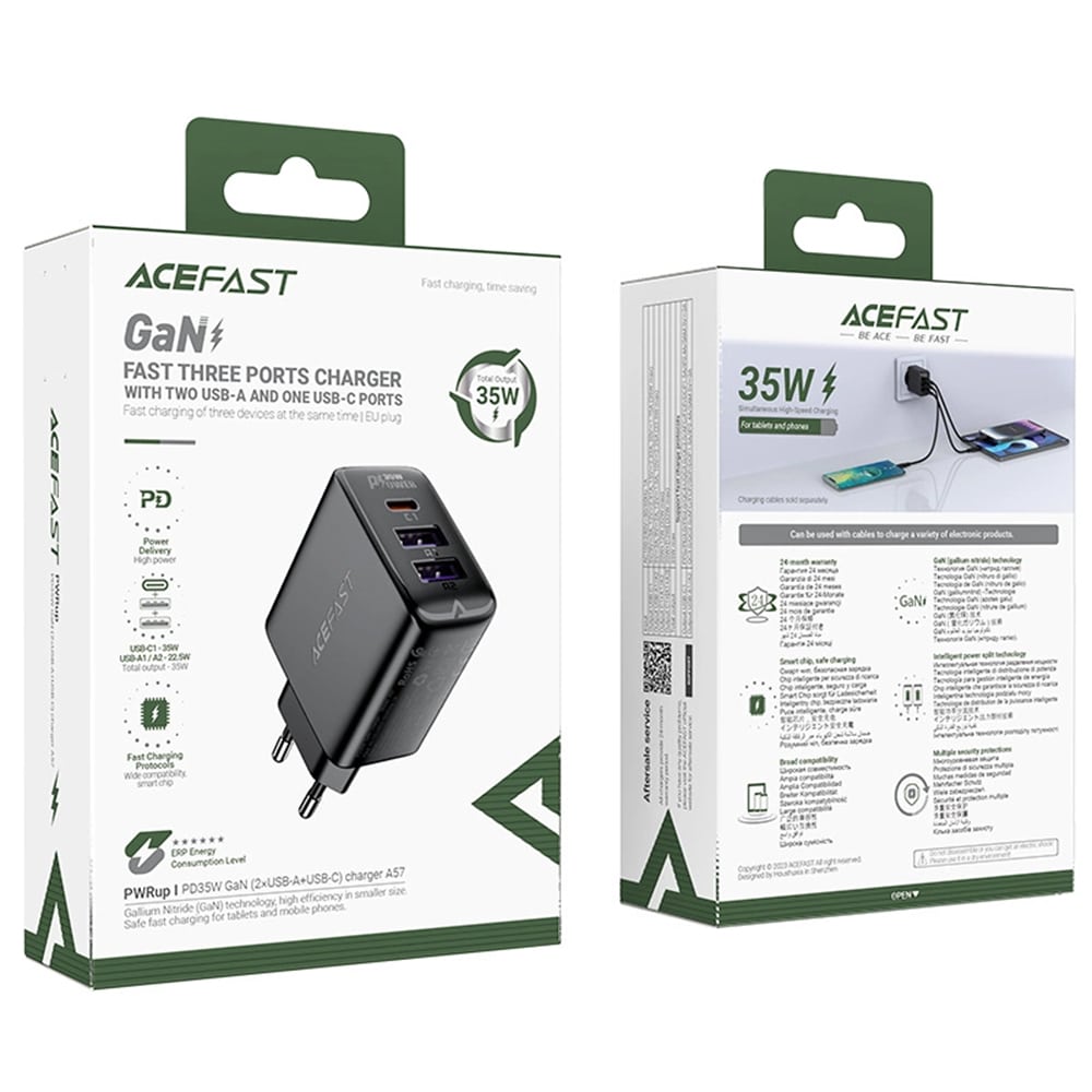 Acefast A57 PD 35W GaN charger 2 x USB-A + USB-C with 3 ports - Μαύρο - Image 7