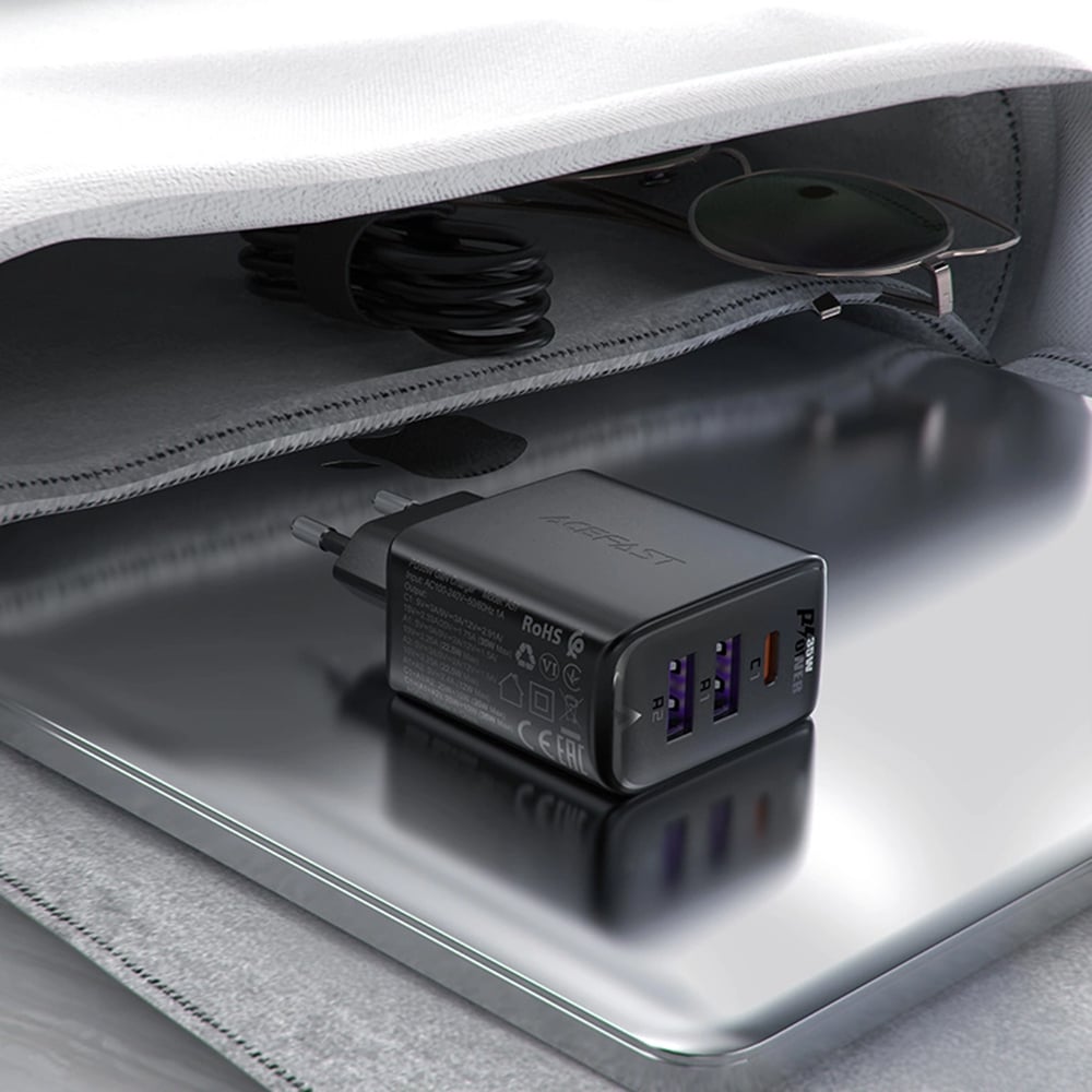 Acefast A57 PD 35W GaN charger 2 x USB-A + USB-C with 3 ports - Μαύρο - Image 6
