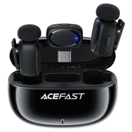 Acefast - Wireless Lavalier Microphones (r2) - Type-C, 360°, Noise Reduction, Dual-Mic Rec, 300mah, Ultra-Low Latency - Black