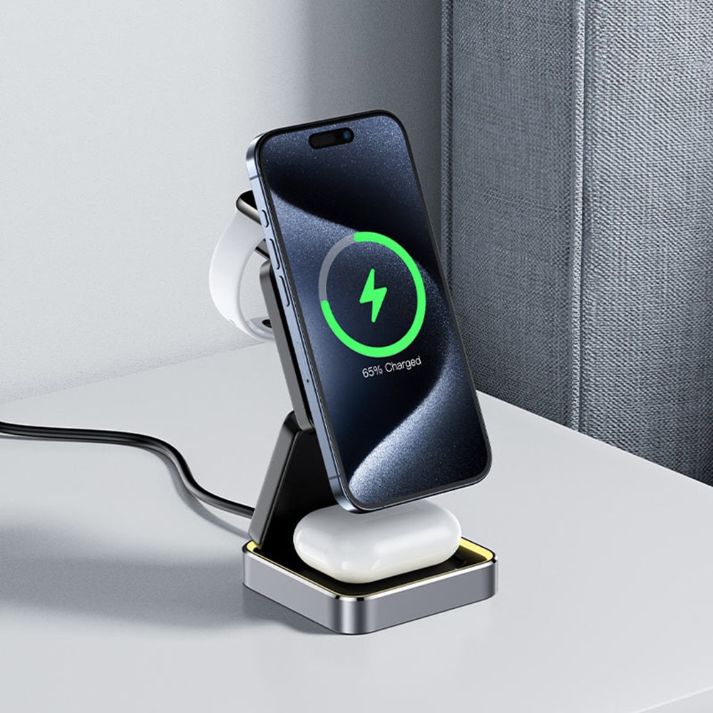 Acefast - Charging Station 3in1 (e20) - Magsafe For Phone, Earbuds, Apple Watch, 23w, 3a, Foldable - Metal Gray - Image 5