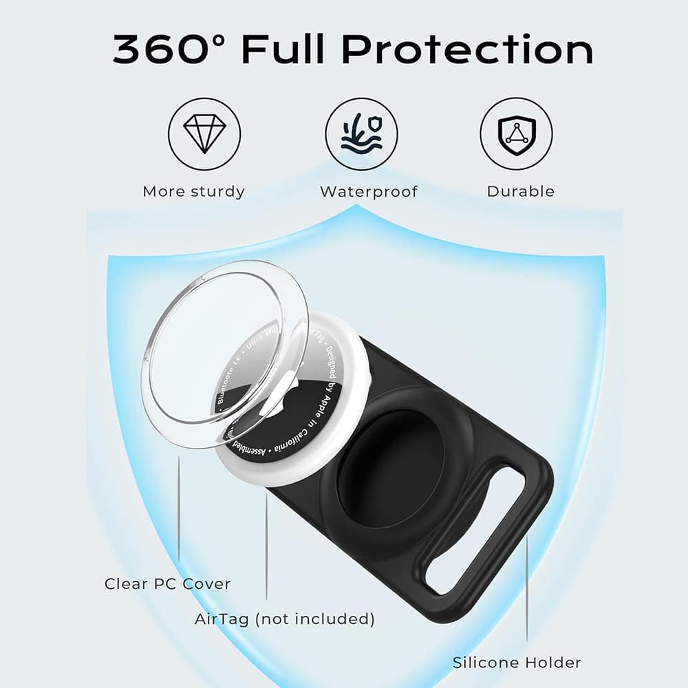 Techsuit - Βάση κολάρου σκύλου AirTag BuddyGuard (DG1) - Κάλυμμα ολόκληρου σώματος, αδιάβροχο, για κολάρα πλάτους 0,6"–1,3" - Μαύρο - Image 5
