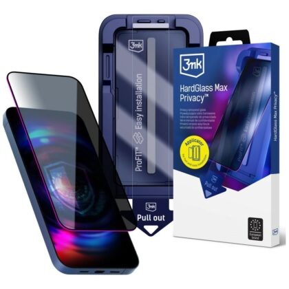 Γυαλί απορρήτου 3MK HardGlass Max Privacy με εφαρμοστή για Apple iPhone 14 Pro μαύρο