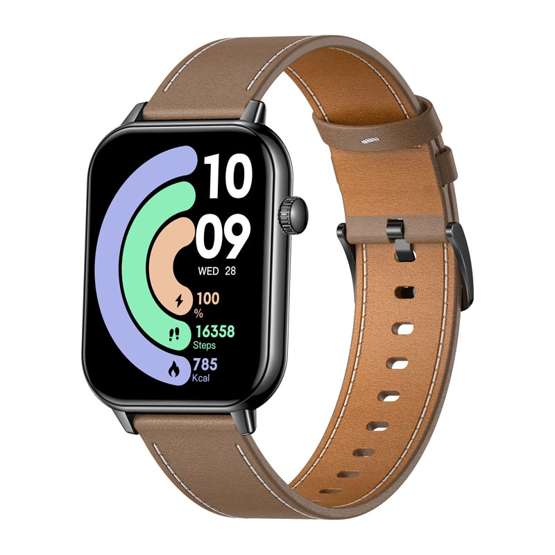 COLMI C28 Smartwatch – Μαύρο + Καφέ δερμάτινο λουράκι - Image 3
