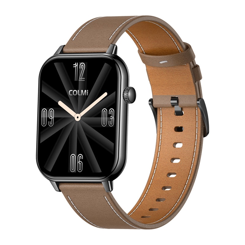 COLMI C28 Smartwatch – Μαύρο + Καφέ δερμάτινο λουράκι - Image 4