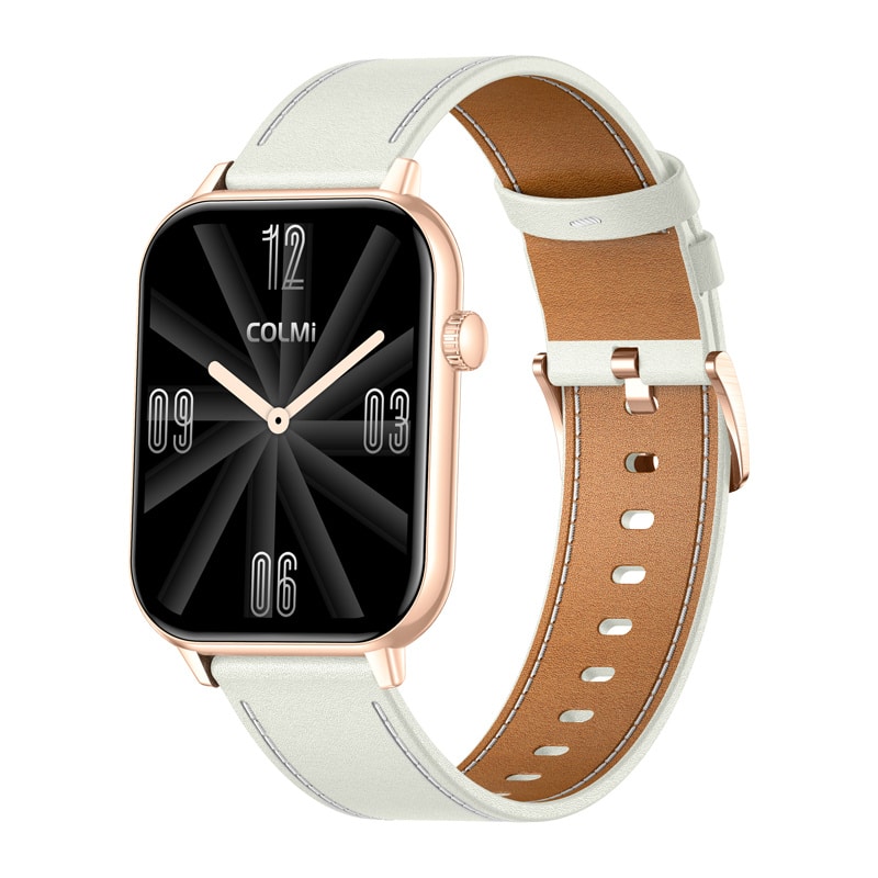 Smartwatch COLMI C28 σε χρυσό χρώμα με λευκό δερμάτινο λουράκι - Image 3