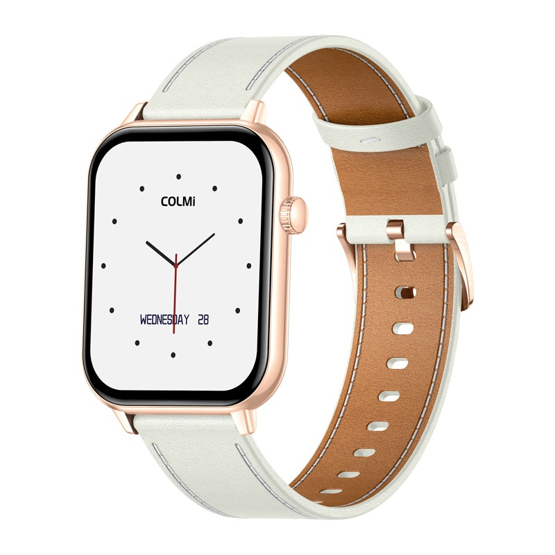 Smartwatch COLMI C28 σε χρυσό χρώμα με λευκό δερμάτινο λουράκι - Image 4