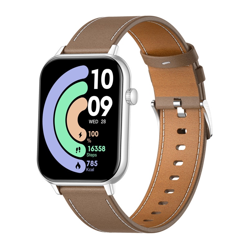Smartwatch COLMI C28 – Ασημί + Καφέ δερμάτινο λουράκι - Image 3