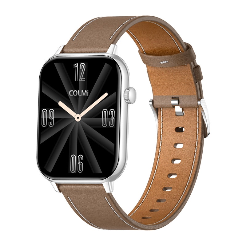 Smartwatch COLMI C28 – Ασημί + Καφέ δερμάτινο λουράκι - Image 4
