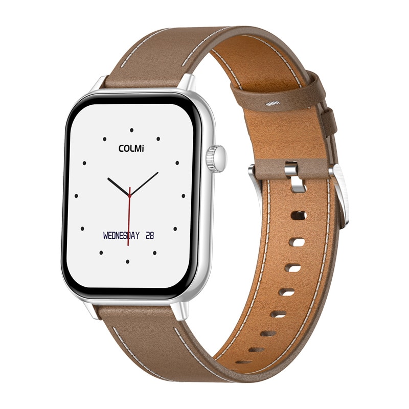 Smartwatch COLMI C28 – Ασημί + Καφέ δερμάτινο λουράκι - Image 5