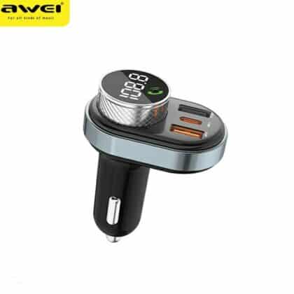 Κιτ hands-free AWEI C-843 με πομπό FM, Bluetooth 5.0, MP3, 1xUSB+1xUSB-C μαύρο