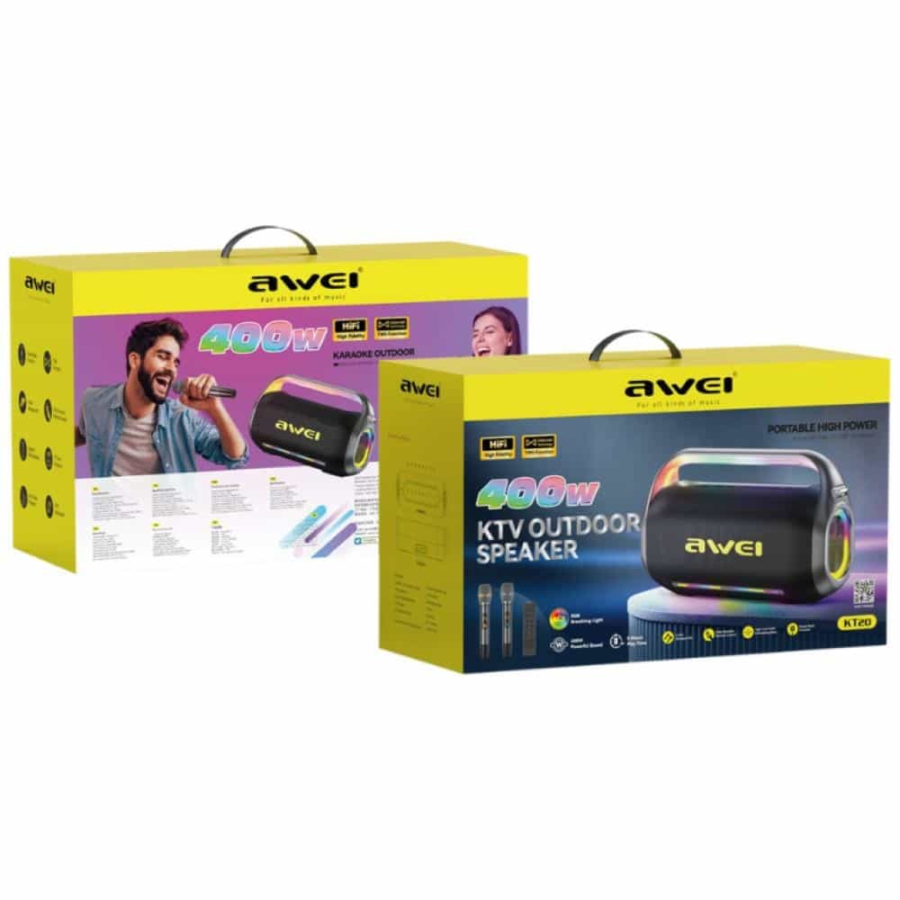 Φορητό Ασύρματο Ηχείο AWEI KT20 400W Bluetooth 5.3 με Σετ Καραόκε Μαύρο - Image 2