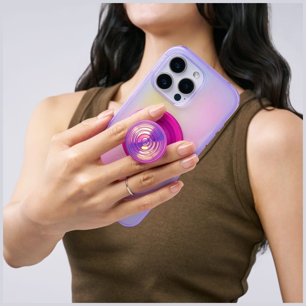 Θήκη τηλεφώνου και βάση Popsockets Round Ripple Aviation Opalescent με ιριδίζουσα απόχρωση και ροζ χρώμα - Image 7