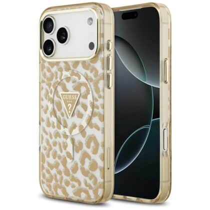 Guess Leopard Glitter MagSafe - θήκη για Apple iPhone 17 Pro Max - Καφέ