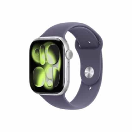 Apple Watch Series 11 (2025) GPS 46mm Ασημένια Θήκη Αλουμινίου, Μωβ Αθλητικό Μπρασελέ Ομίχλης M/L EU MEVA4QL/A