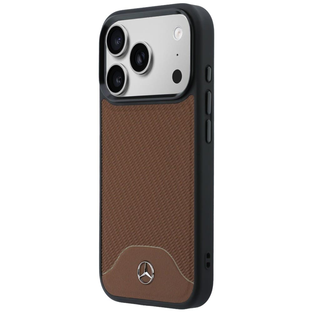 Θήκη Mercedes Δερμάτινη MagSafe με εφέ ξύλου και καμπύλης για iPhone 17 Pro Max σε καμηλό χρώμα - Image 2