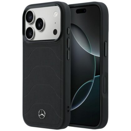 Θήκη Mercedes Δερμάτινη Mesh με Κορδόνι MagSafe για iPhone 17 Pro Max μαύρη