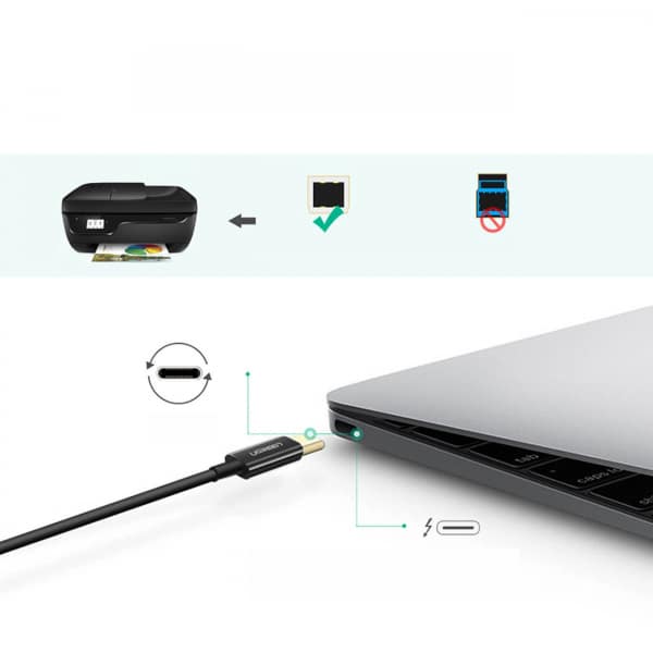 Ugreen printer cable USB-C - USB-B 480Mb/s 2m Μαύρο (US241) - Image 4