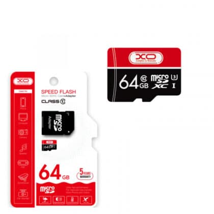 Κάρτα μνήμης microSDXC XO DESIGN Speed Flash με προσαρμογέα, 64Gb, Κλάση 10 / UHS-1 U3