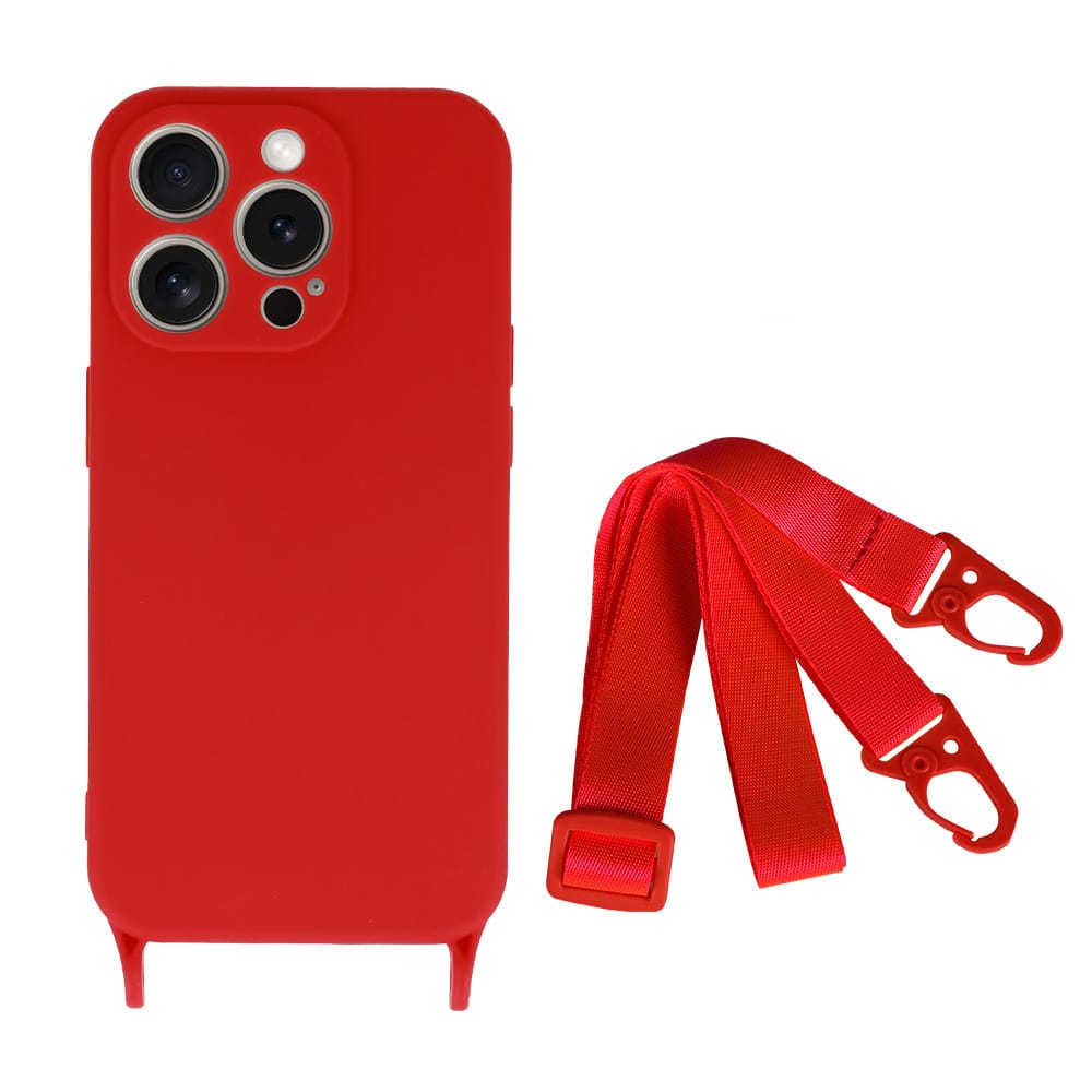 OEM Θήκη Σιλικόνης με Λουράκι - θήκη για Apple iPhone 15 - Κόκκινο - Image 2