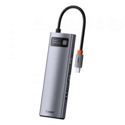 Διανομέας USB-C Baseus, 3 x USB-A 3.0 - 1 x USB-C - 1 x HDMI - 1 x RJ45 - 1 x SD - 1 x microSD, Γκρι CAHUB-CV0G