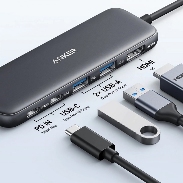 Anker Hub USB-C Anker 332, 2 x USB-A - 2 x USB-C - 1 x HDMI, Γκρι A8355H11 - Image 3