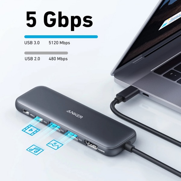 Anker Hub USB-C Anker 332, 2 x USB-A - 2 x USB-C - 1 x HDMI, Γκρι A8355H11 - Image 5