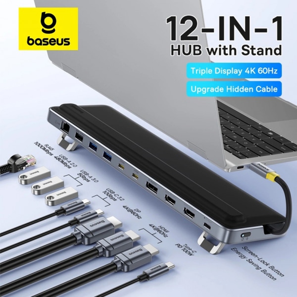 Baseus - Docking Station Elitejoy Eh3 (b0114200) - Usb-C To 2x Hdmi, Dp, 3x Type-C, 3x Usb, Sd/tf, Rj45, 10gbps - Space Grey - Image 2