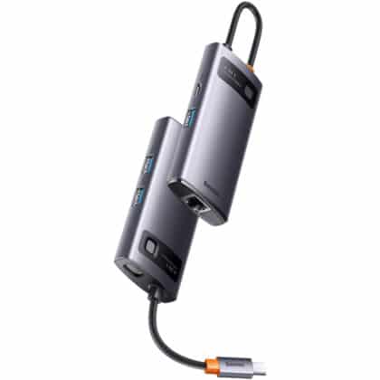 Διανομέας USB-C Baseus Metal Gleam, 3 x USB-A - 1 x RJ45, Γκρι WKWG070113