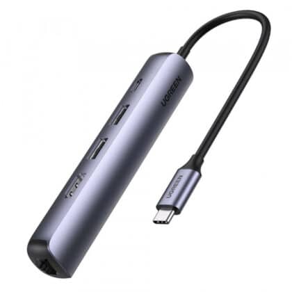 Ugreen - Docking Station Cm418 (10919) - Type-C To 2x USB3.0, Hdmi 4k@60hz, Rj45 Gigabit, Type-C Pd100w, 5gbps  - Gray