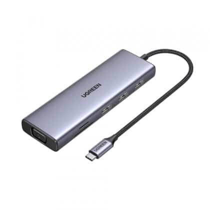 Usb-C Hub Ugreen Cm498 (15600), 3 X Usb-A 3.0 - 1 X Usb-C - 1 X Hdmi - 1 X Vga - 1 X Rj45 - 1 X Sd - 1 X Microsd, Grey
