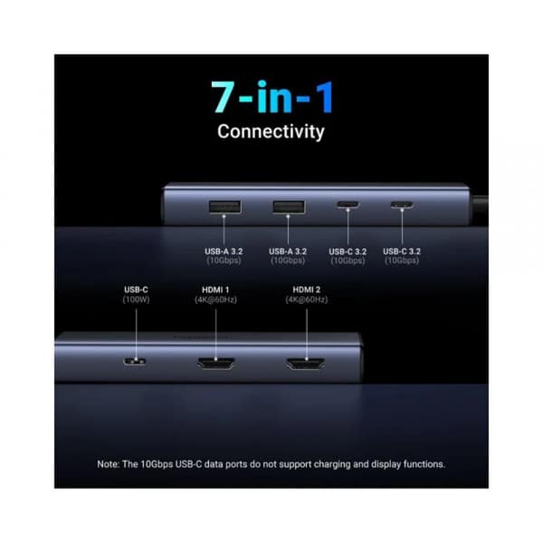 USB-C Hub Ugreen Cm498 (45379), 2 X USB-A 3.2 - 3 X USB-C - 2 X Hdmi, Grey - Image 2