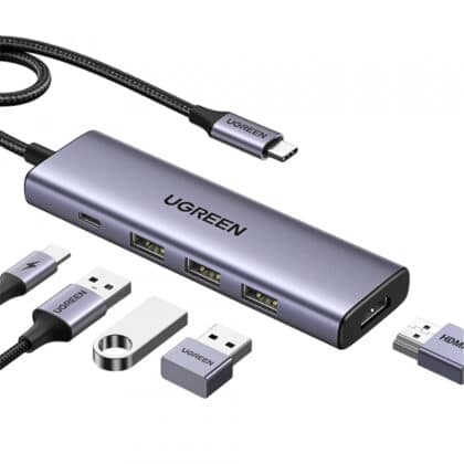 HUB USB-C UGREEN CM511 (15596), 3 x USB-A 3.0 - 1 x USB-C - 1 x HDMI, Γκρι