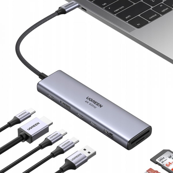 USB-C Hub Ugreen Cm511 (45521), 1 X USB-A 3.2 - 3 X USB-C - 1 X Hdmi - 1 X Sd - 1 X MicroSD, Grey - Image 3
